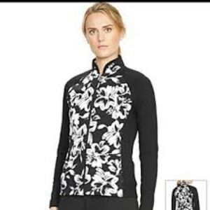 Ralph Lauren Black and White Zip Sweatshirt with Bold Floral Design